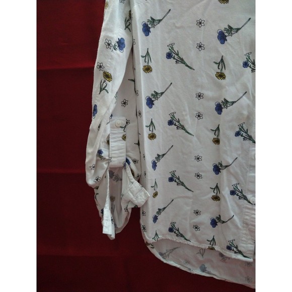 Primark Size 0 Womens Floral Long Sleeves Lightweight Blouse Print White Flower - Picture 6 of 7